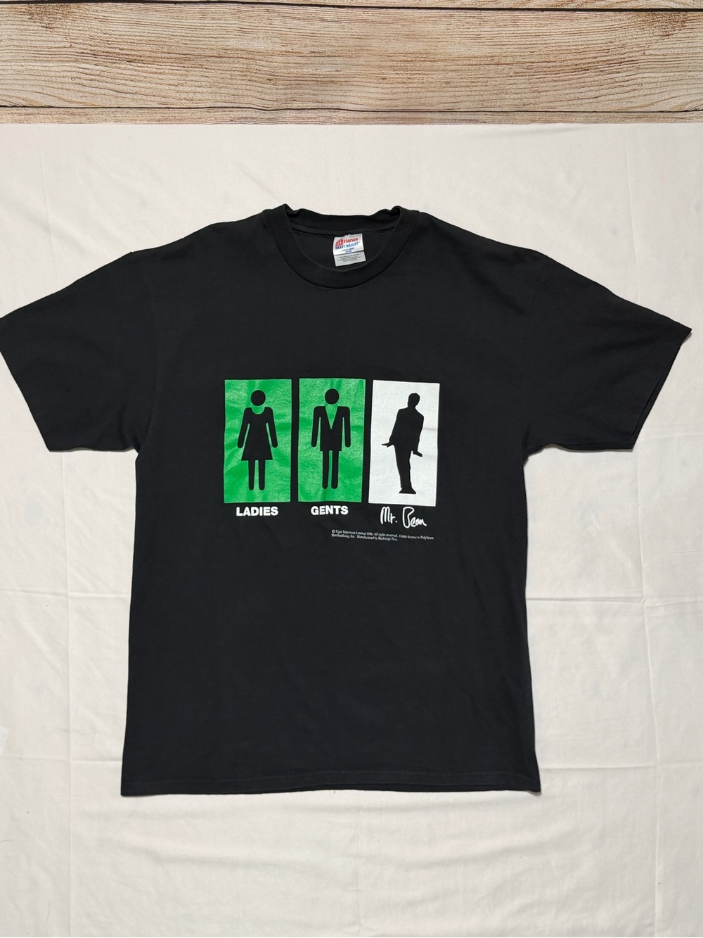 Vintage 1996 Mr Bean T Shirt Hanes Heavyweight Black Graphic L Single Stitch